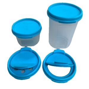 Tupperware Modular Mates #2 & #1 Round Raindrop Blue Lids Shake N Spoon Extra